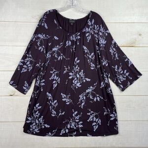 J. Jill Wearever Collection Top Womens XL Purple Floral 3/4 Sleeve Tunic Boho